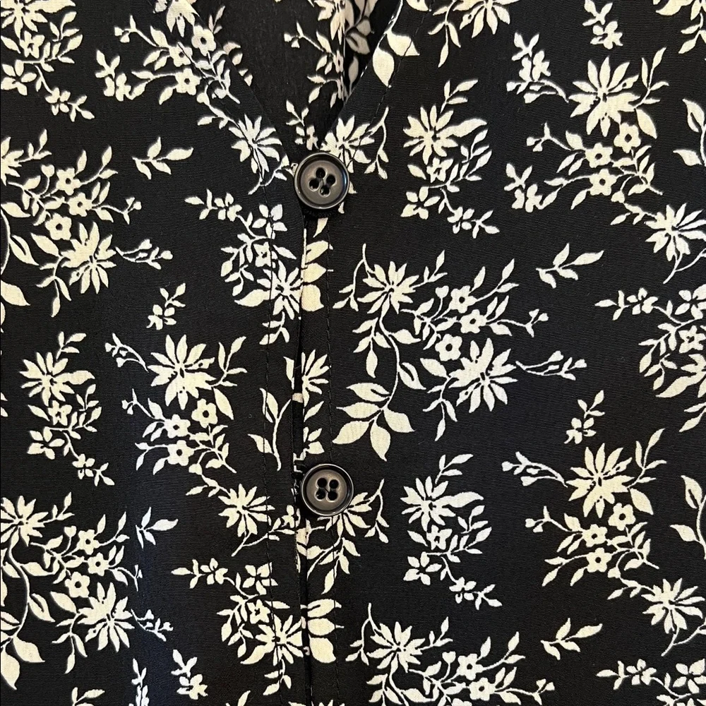 Black Floral Tie-Front Blouse with Ruffle Cuffs - Picture 5 of 6